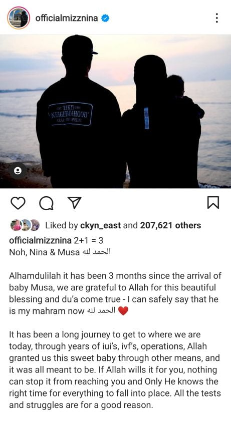 mizz nina kongsikan berita gembira melalui Instagram